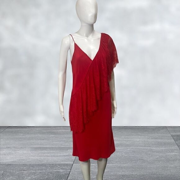 Diane Von Furstenberg Red Spaghetti Strap Ine Shoulder Ruffle Slip Dress - Picture 3 of 7